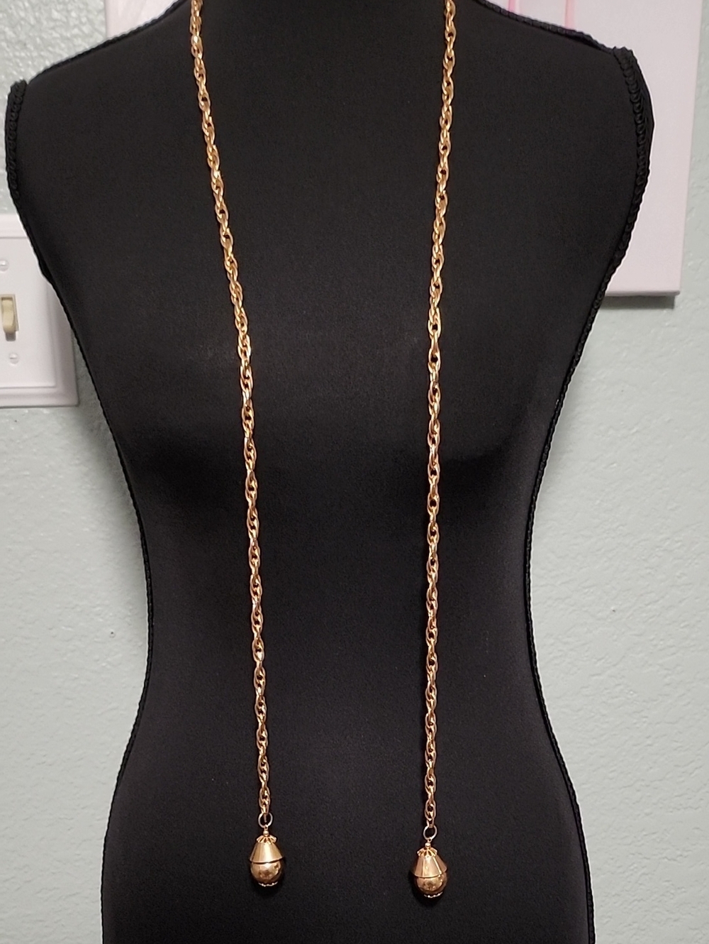 Gold Long Rope Chain Lariat Necklace with Decorative Drops - Women Jewelry